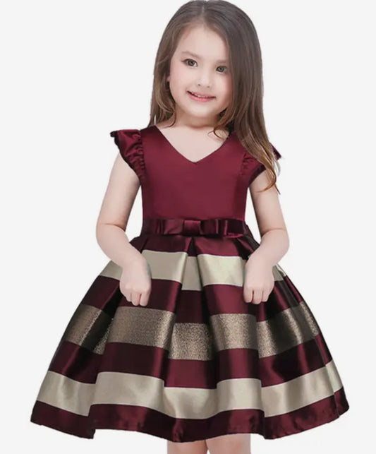 Wine Striped Sateen Dress, girls, holiday, wedding