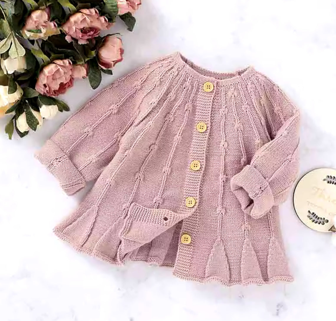 Baby Girl Knit Sweater, 3 Colors, Pink, Gray, Cream, infant, toddler