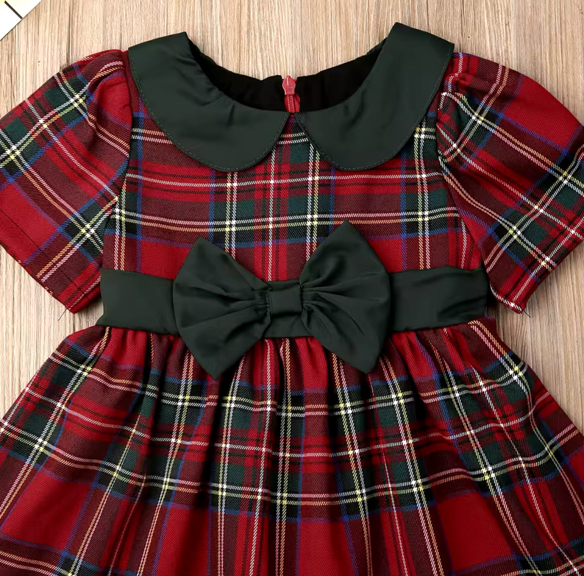 Red Tartan Plaid Collar Dress w/Green Trim, Girl's, Toddler, kids, holiday / DAY 12 of 12 Days