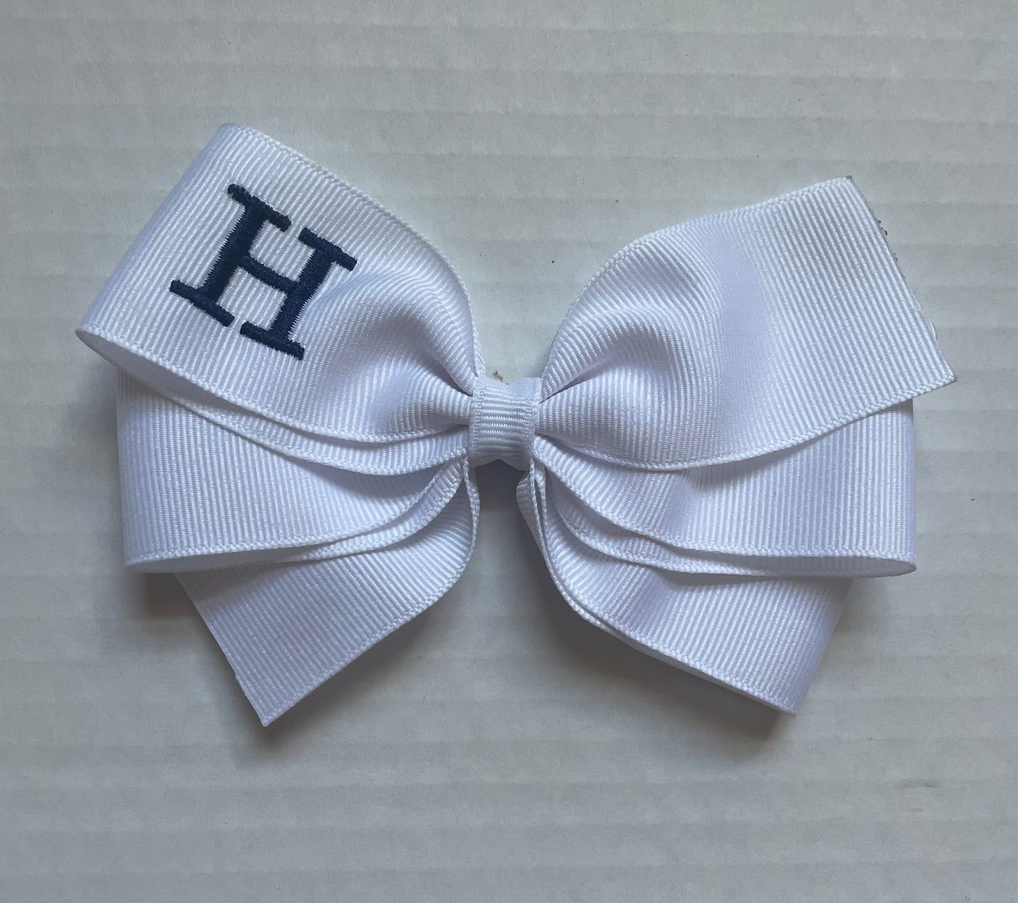 White Monogrammed Hair Bow w/Navy Blue Initial, Personalized