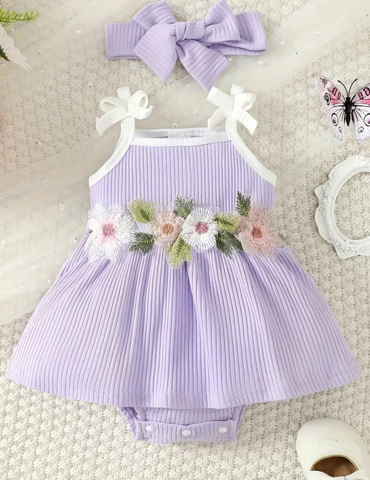 Purple Floral Skirted Romper, baby, Bodysuit, dress, infant, girl