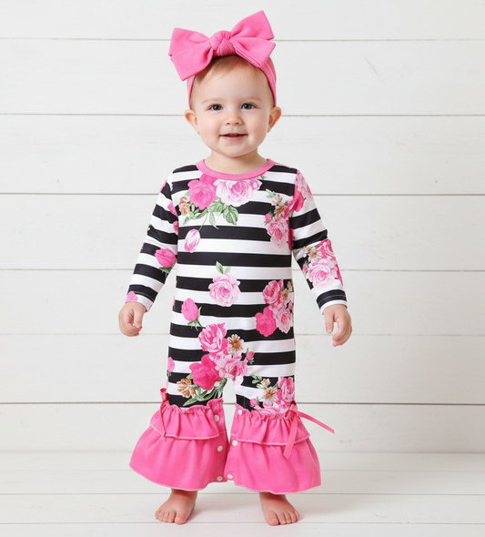 Ruffle Rose Romper w/Headband, baby, infant, clothing, girl