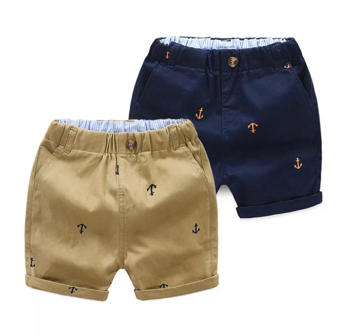 Navy Blue Nautical Shorts, Anchors, Cotton, kids, boy