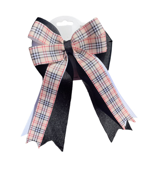 Equestrian Hair Bow, Tail Bow, Horse Show, Black, White, Tartan Plaid, Single, Set