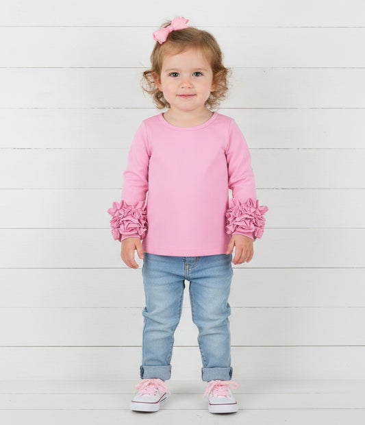 Pink Ruffle Long Sleeve Shirt, Girl's, Toddler, kids