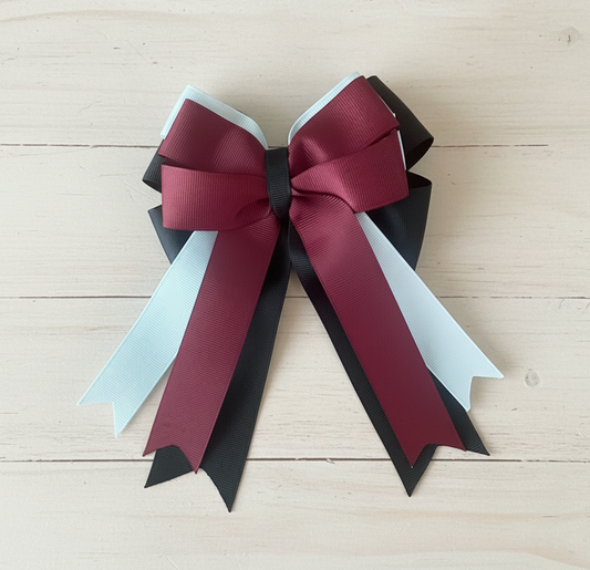 Equestrian Hair Bow, Tail Bow, Horse Show, Burgundy, Black, set
