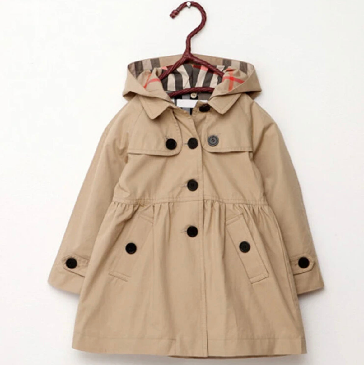 Khaki & Plaid Trim Overcoat, girl, kids, jacket, Fall, preppy