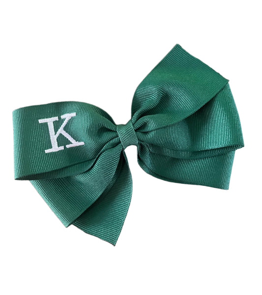 Forest Green Monogrammed Hair Bow w/White Initial, Personalized