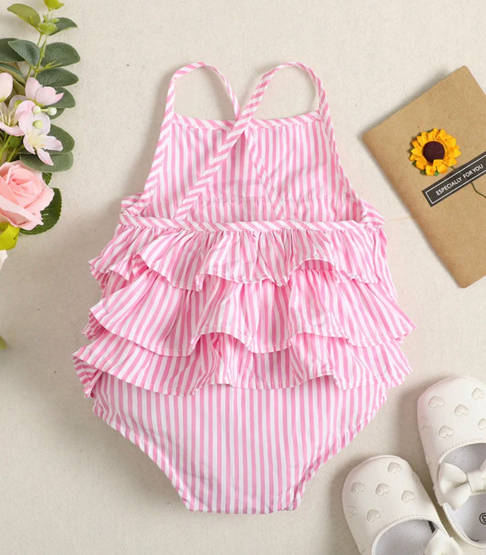 Pink & White Striped Ruffle Romper, girl, baby, boutique, toddler