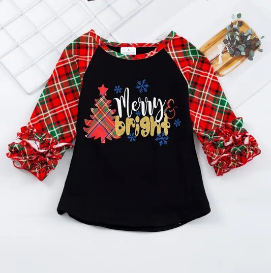 Merry & Bright Buffalo Plaid Ruffle Shirt, girl's, holiday, winter