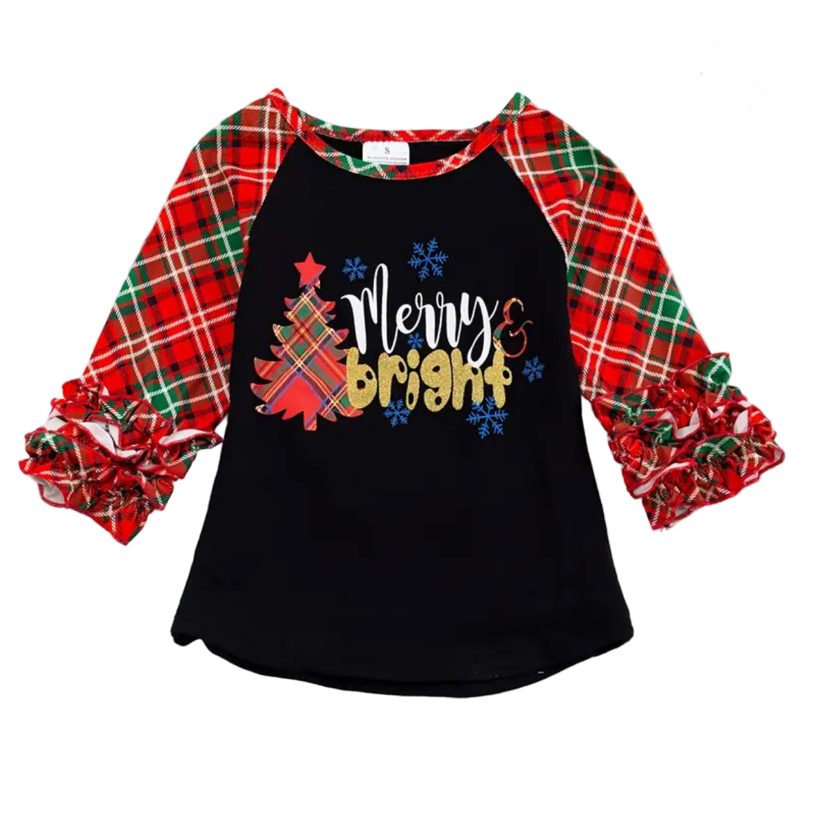 Merry & Bright Buffalo Plaid Ruffle Shirt, girl's, holiday, winter