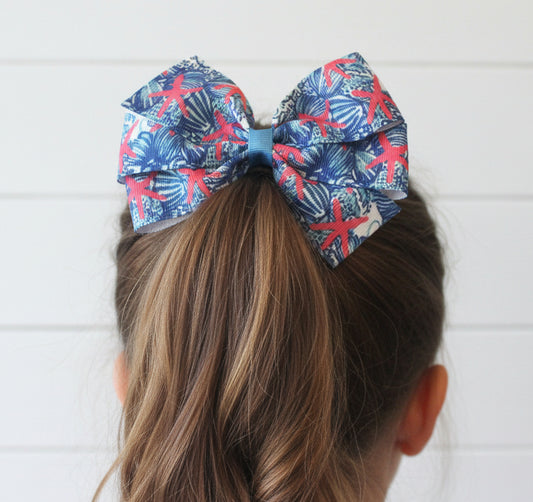 She Shells Hair Bow, girl, clip, beach, gift, starfish