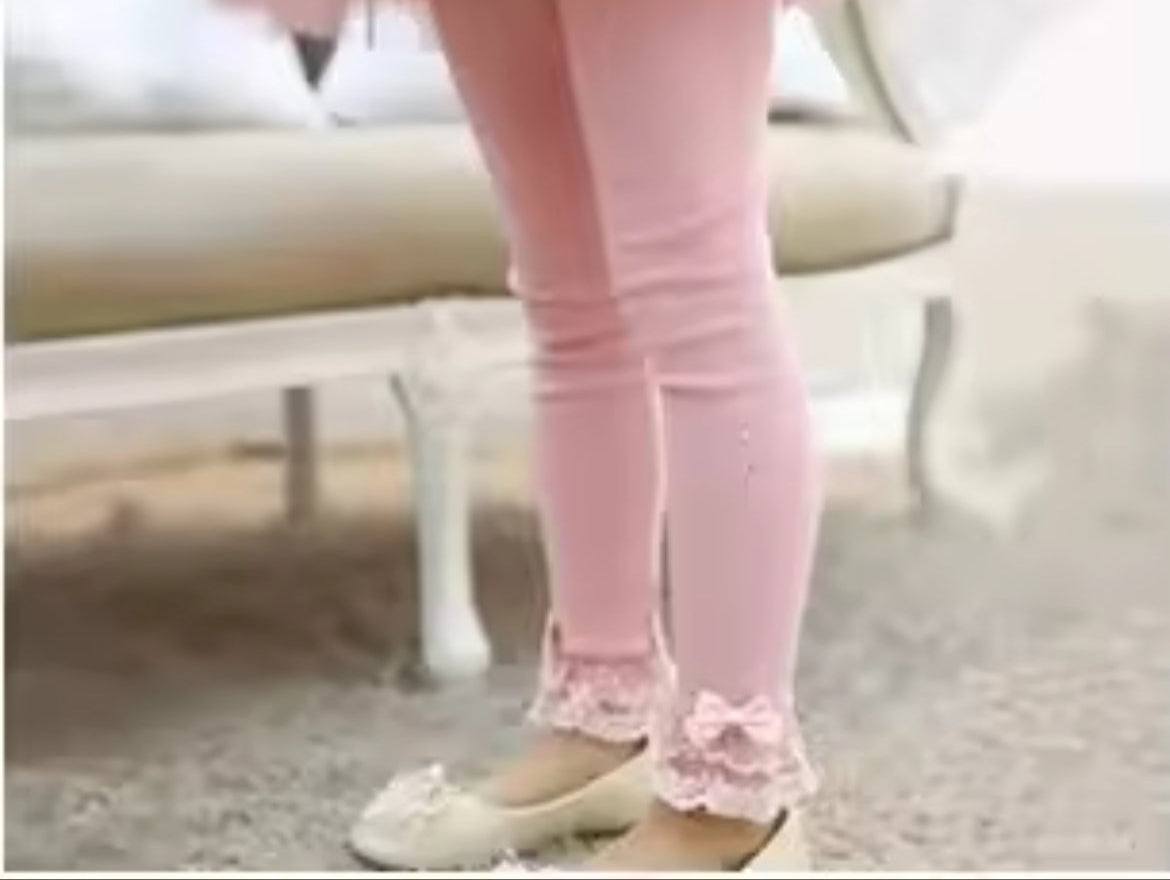 Boutique Cotton Lace & Rhinestone Leggings, 4 Colors, girl, pants, bow