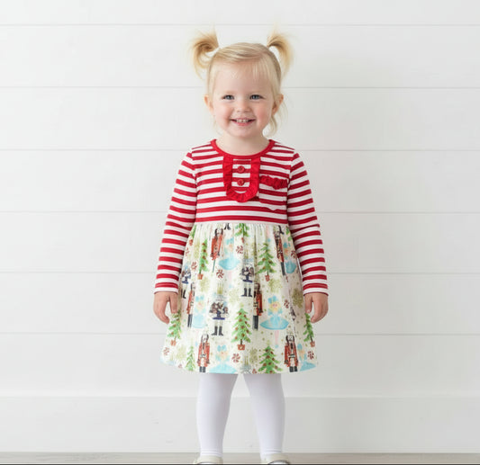 Nutcracker Striped Milk Silk Dress, Christmas, Winter, Holiday