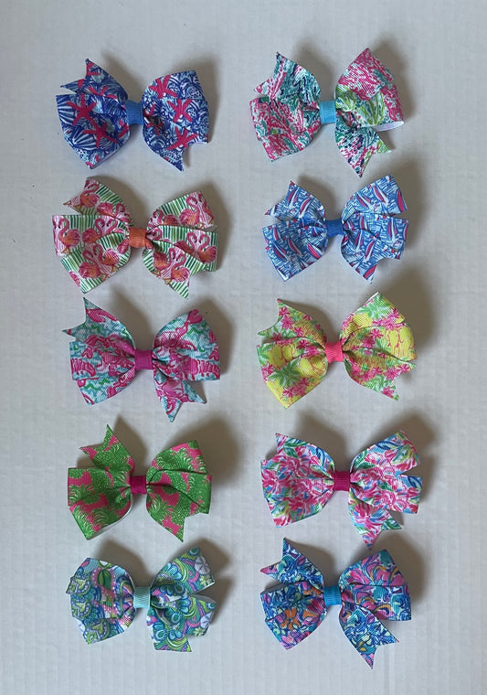 Small Preppy Print Hair Bows, Clip, Inspired, Pineapple, Starfish