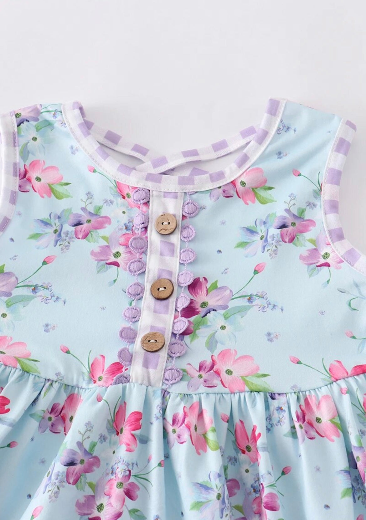 Blue Sleeveless Floral & Check Twirl Dress, Milk Silk, girl's / SALE; Reg. $21.95