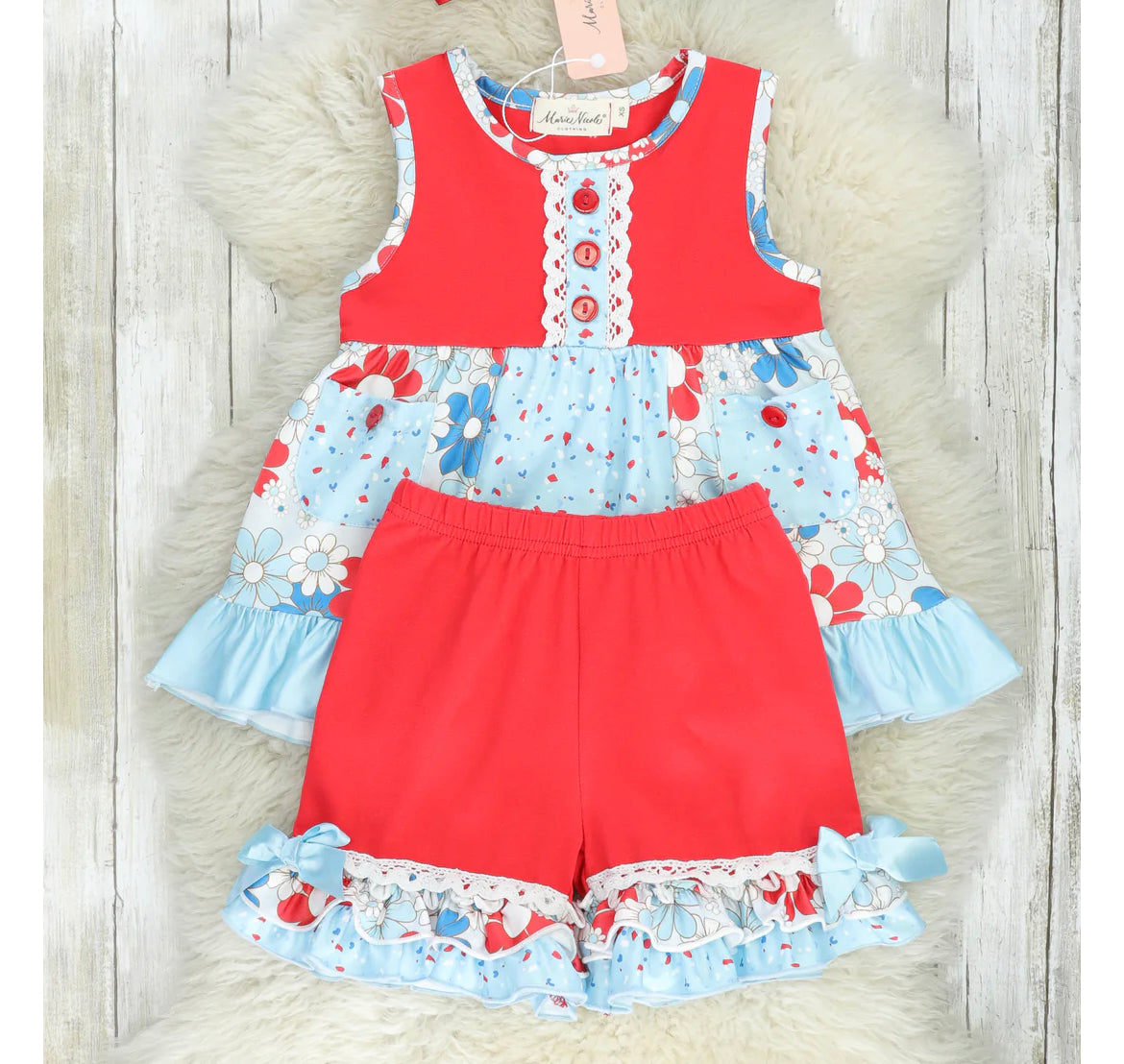 Red & Blue Floral Ruffle Short Set, outfit, girl, kids / SALE: Reg. $19.95