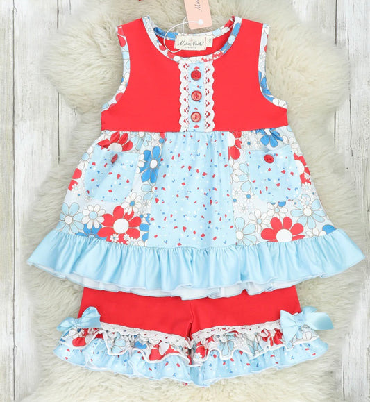 Red & Blue Floral Ruffle Short Set, outfit, girl, kids / SALE: Reg. $19.95