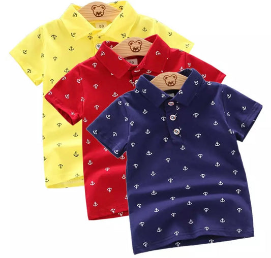 Red Boy's Polo Short Sleeve Anchor Shirt