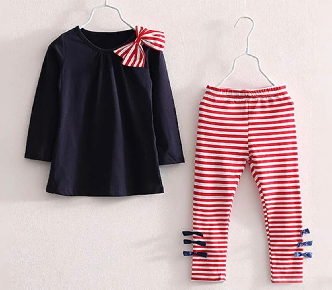 Nautical Themed Girl's Outfit, set, leggings, top, stripes