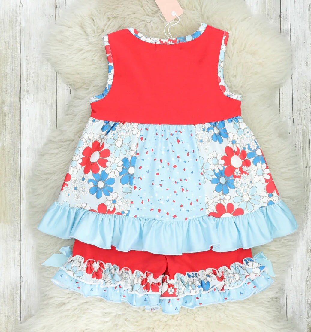 Red & Blue Floral Ruffle Short Set, outfit, girl, kids / SALE: Reg. $19.95