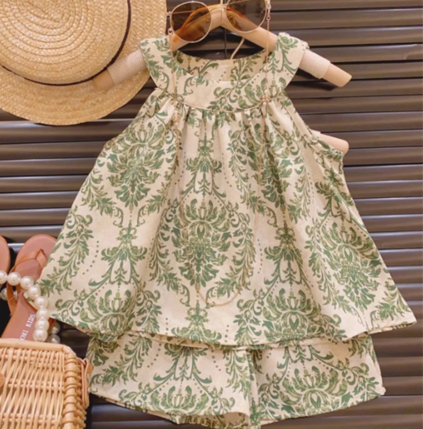 Green Toile Short Set, Outfit, girl, kids, clothing