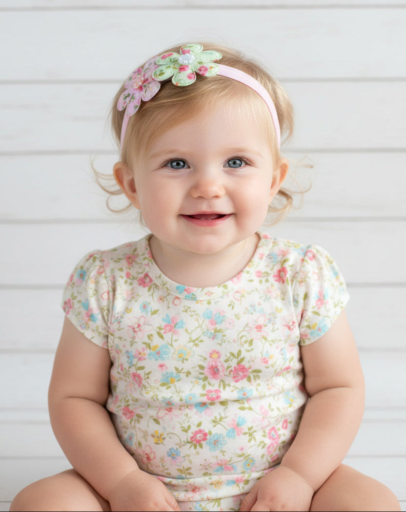 Cottage Chic Flower Nylon Stretch Headbands, girl, baby, child, shabby