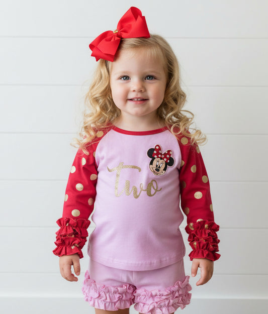Polka Dot Minnie Ruffle Raglan, Two Birthday, girl, 2T, Disney