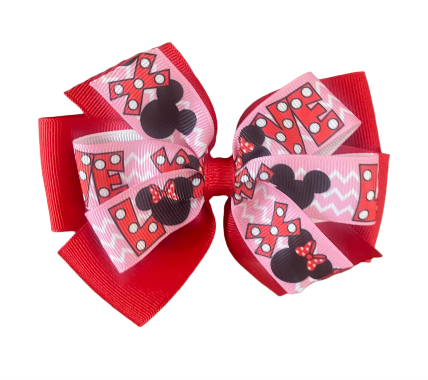 Love Minnie Hair Bow, clip, girl, Mouse, Valentine's