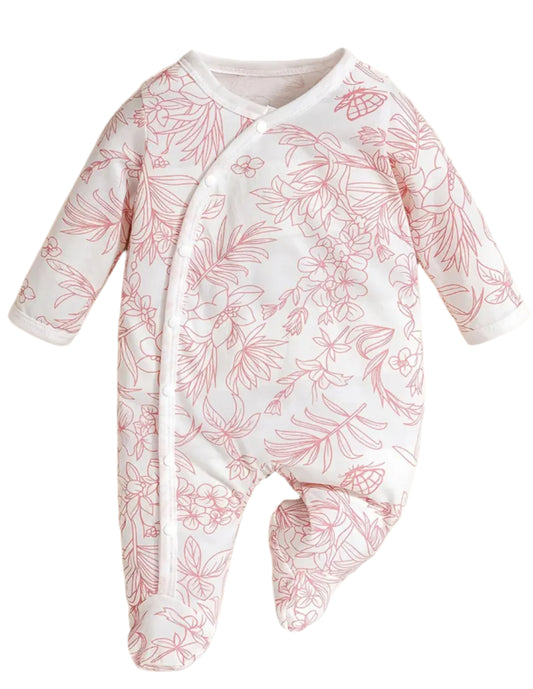 Pink & White Floral Footed Romper, Baby, Infant, gift, girl