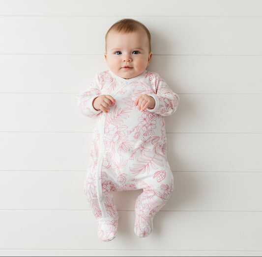 Pink & White Floral Footed Romper, Baby, Infant, gift, girl