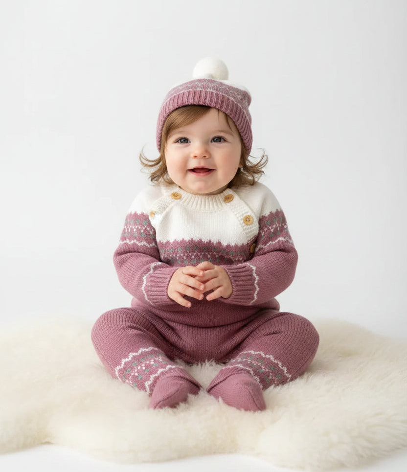 Knit Unisex Romper with Matching Hat, Set, Kids, Winter / SALE