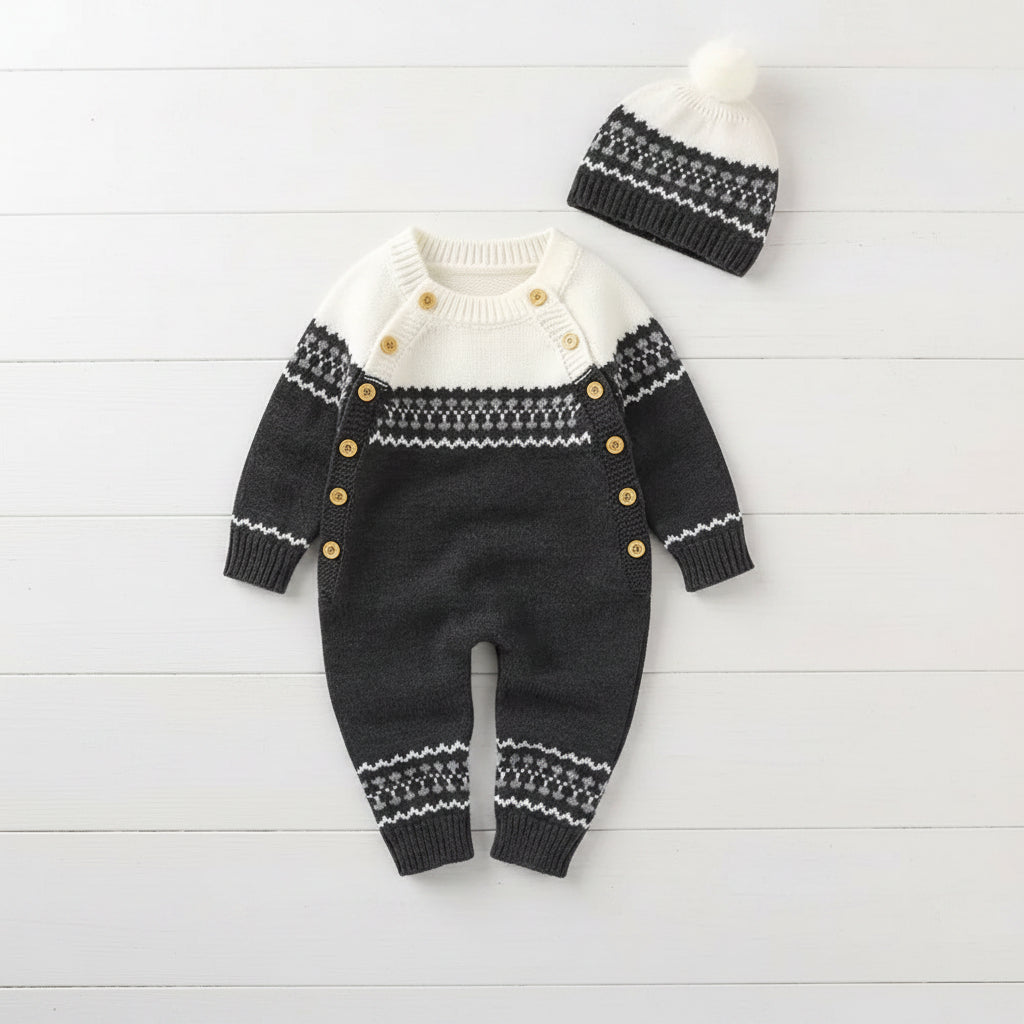 Knit Unisex Romper with Matching Hat, Set, Kids, Winter / SALE