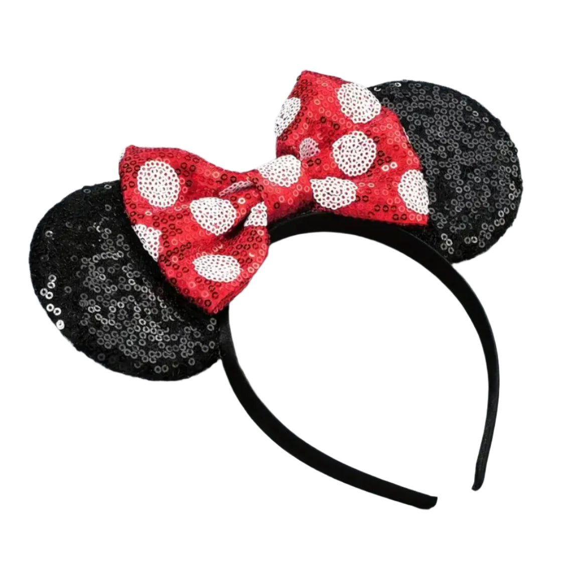 Minnie Sequin Mouse Ears Headband w/Red Polka Dot Bow, Vacation, kids, adult