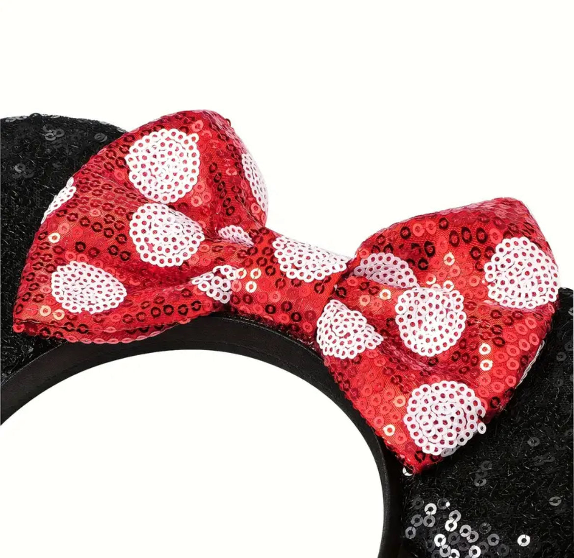Minnie Sequin Mouse Ears Headband w/Red Polka Dot Bow, Vacation, kids, adult