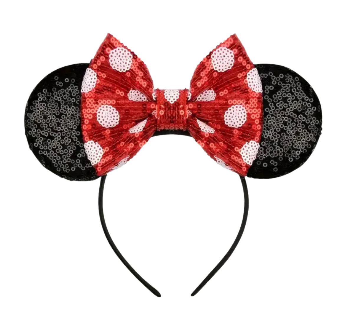 Minnie Sequin Mouse Ears Headband w/Red Polka Dot Bow, Vacation, kids, adult