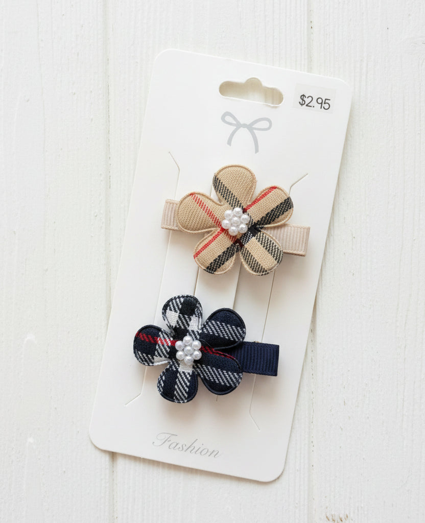 Preppy Plaid Flower Clip Set, girl, toddler, holiday