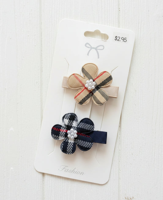 Preppy Plaid Flower Clip Set, girl, toddler, holiday