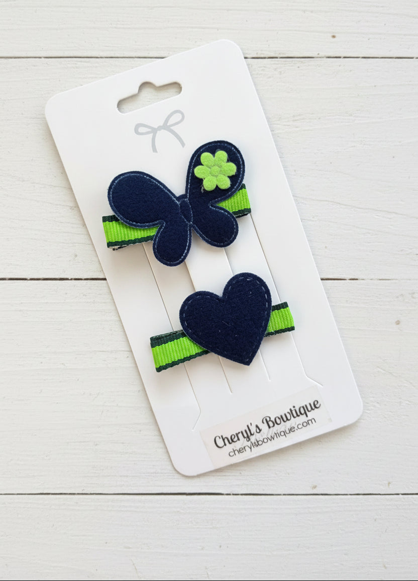 Denim Butterfly & Heart Clip Set, girl, toddler, kids