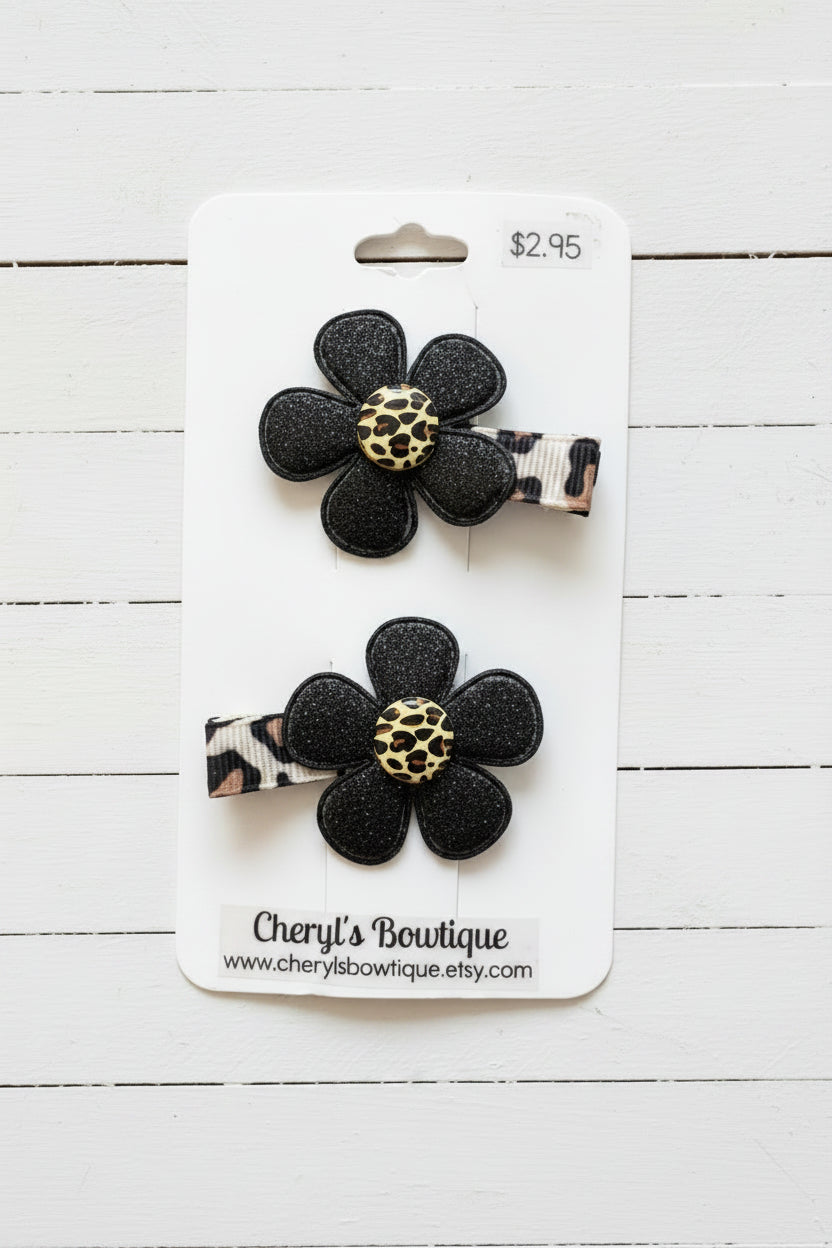 Leopard Print Flower Clip Set, girl, toddler