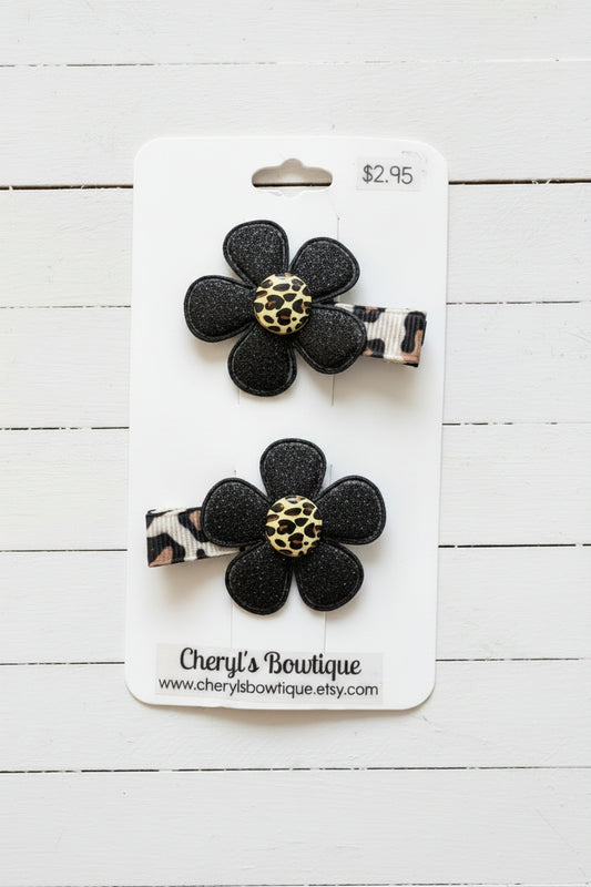 Leopard Print Flower Clip Set, girl, toddler