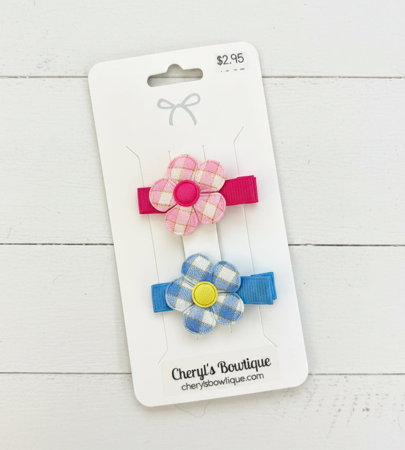 Check Flower Clip Set, kids, girl, toddler