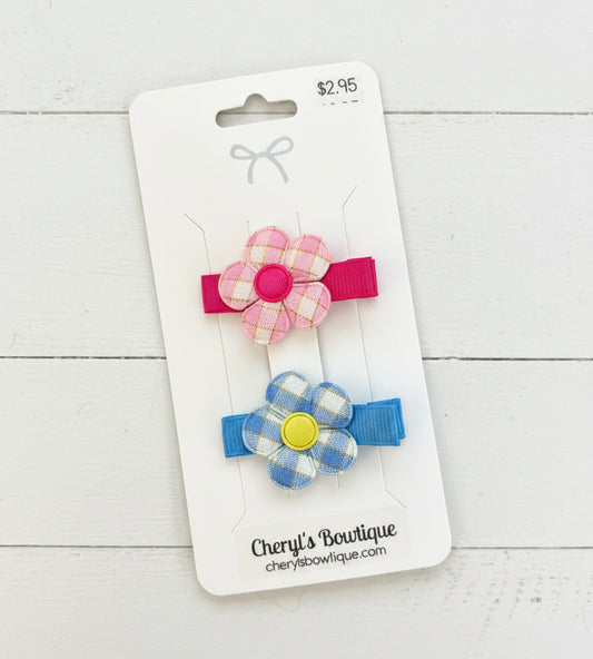 Check Flower Clip Set, kids, girl, toddler