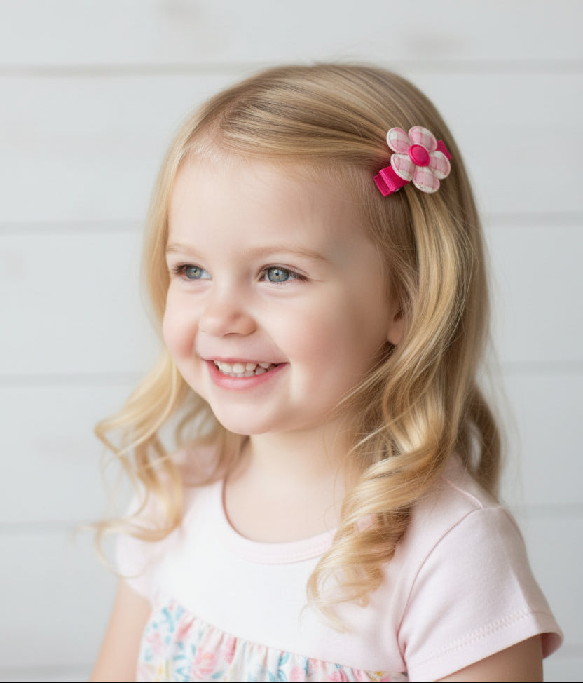 Check Flower Clip Set, kids, girl, toddler