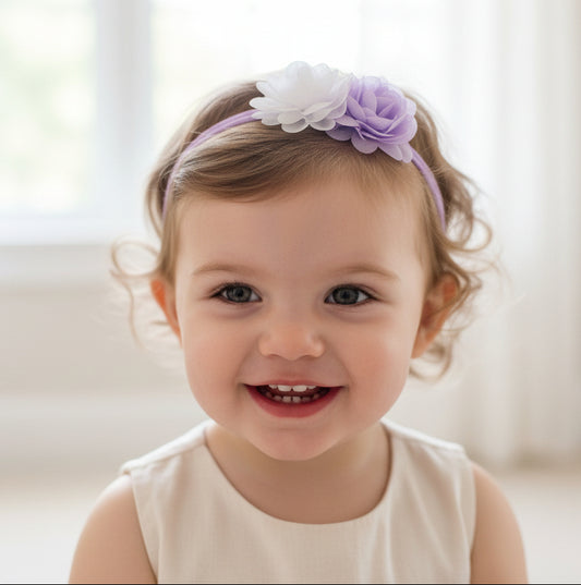 Lavender & White Flower Nylon Headband, girl, stretch, baby, child