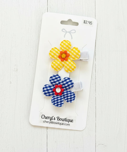 Gingham Print Flower Clip Set, girl, toddler, kids