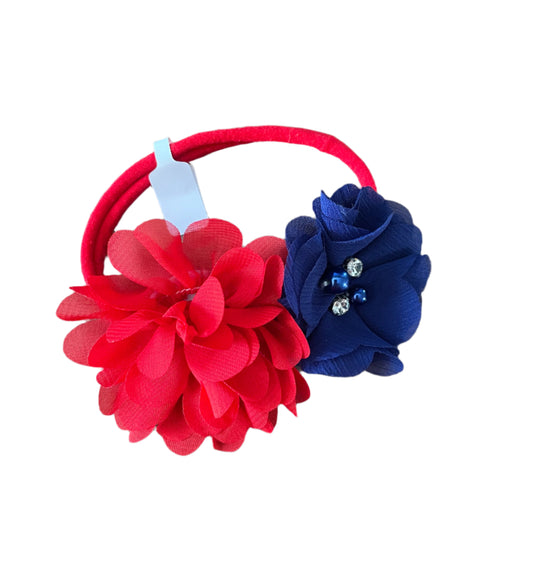 Red & Blue Flower Nylon Headband, girl, stretch, baby, child, holiday