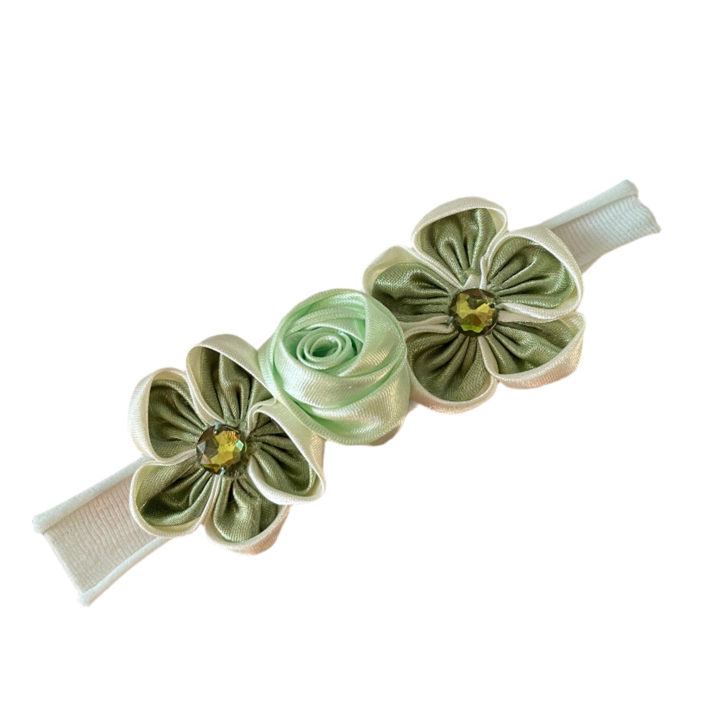 Mint & Sage Green Flower Nylon Headband, girl, stretch, baby, child, St. Pat