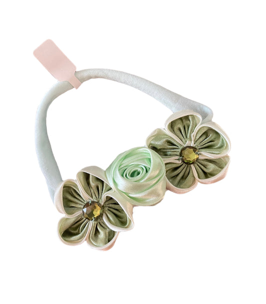 Mint & Sage Green Flower Nylon Headband, girl, stretch, baby, child, St. Pat