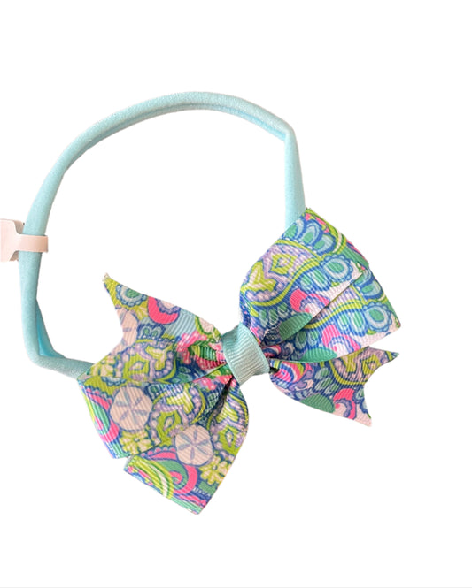 Preppy Print Small Hair Bow on Nylon Headband, girl, holiday, stretch, Conch shell